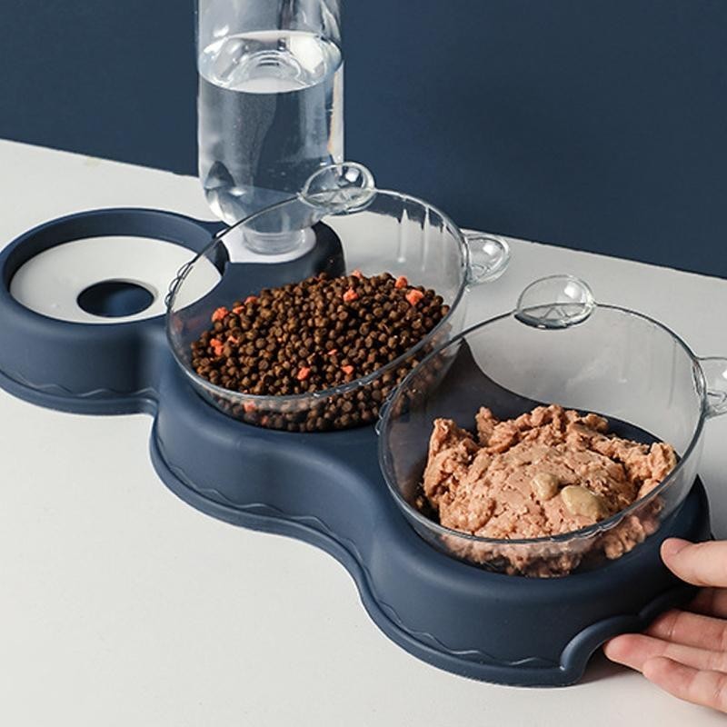 Haustier-Katzennapf, automatischer Futternapf, 3-in-1-Napf für Hunde und Katzen, mit Wasserbrunnen, Doppelnapf zum Trinken, e