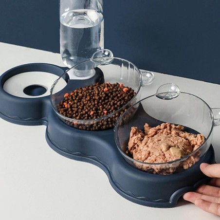 Haustier-Katzennapf, automatischer Futternapf, 3-in-1-Napf für Hunde und Katzen, mit Wasserbrunnen, Doppelnapf zum Trinken, e