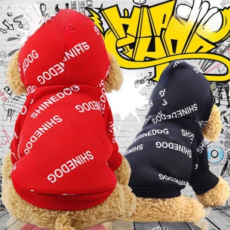 Trendiges Fleece-Sweatshirt für Haustiere - Herbst-/Winter-Sport-Style für Hunde und Katzen Hooded, Two-leg, S rot