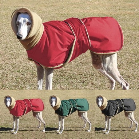 Winterwarme Hundekleidung, wasserdichte, dicke Hundejacke, Kleidung, rot-schwarzer Hundemantel mit Loch für die Leine, für mi