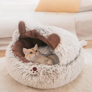 Winter Langes Plüsch-Haustier-Katzenbett Rundes Katzenkissenhaus 2 in 1 Warmer Korb Schlafsack Nest Zwinger für kleine Hunde