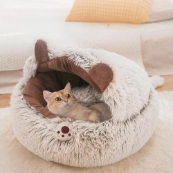 Winter Langes Plüsch-Haustier-Katzenbett Rundes Katzenkissenhaus 2 in 1 Warmer Korb Schlafsack Nest Zwinger für kleine Hunde