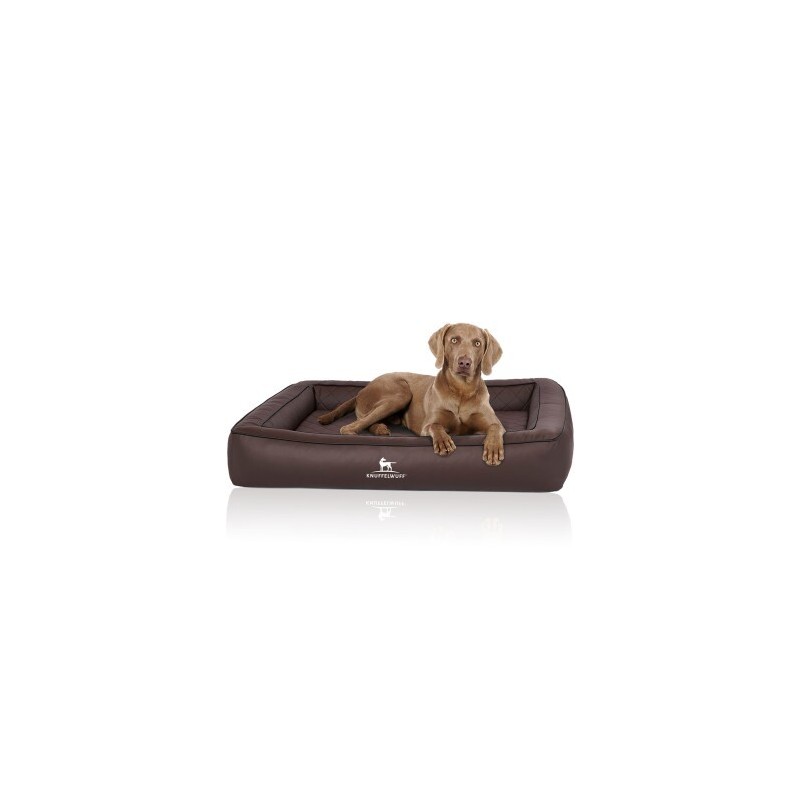Knuffelwuff Orthopädisches Hundebett aus Laser gestepptem Kunstleder Hampstead braun XXL