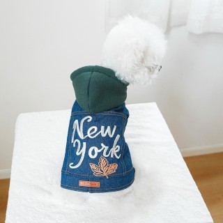 Jeansjacke mit Kapuze für Haustiere Jeansjacke mit Katzenstickerei Coole und kontrastierende Kapuzenjacke XS