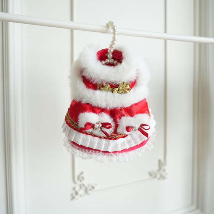 Haustier Plüschhalsband Roter Mantel Hund Weihnachtsmantel Kleiner Hund Teddybär Süßer Neujahrsmantel mit Plüsch Welpenkleidu