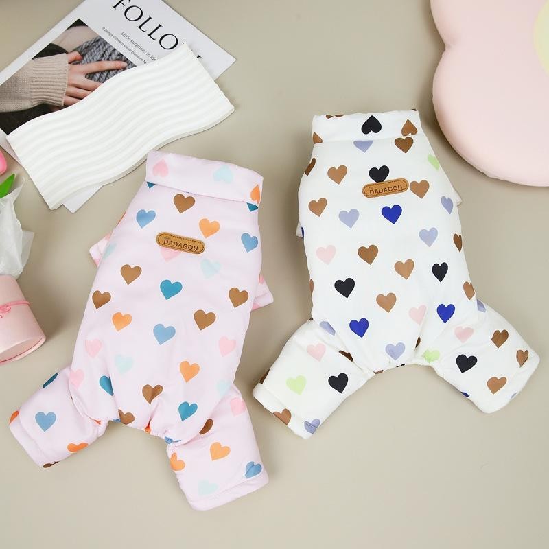 Pet Love Vierbeinmantel Herbst/Winter Vierbeinoverall Pet Colorful Love Hundepyjama Teddy Schnauzer Welpenkleidung S