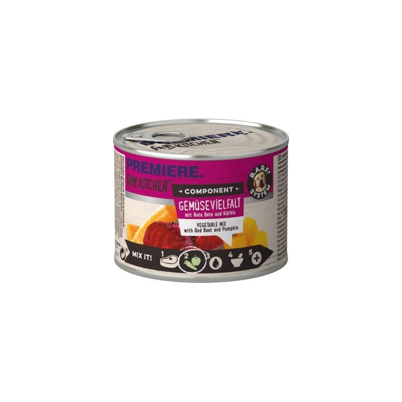 PREMIERE RAW KITCHEN Nassfutter Hund Adult Component, Gemüsevielfalt Obst und Gemüse 24x200 g