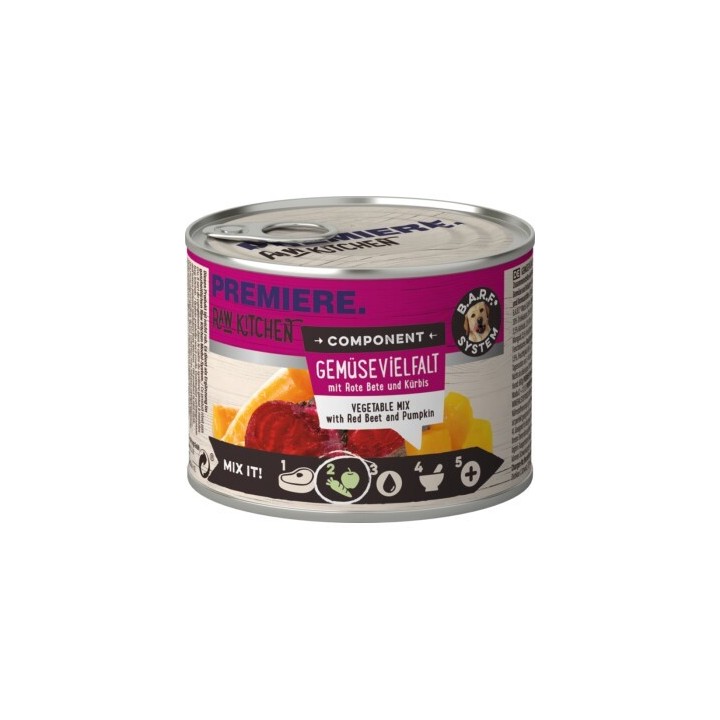 PREMIERE RAW KITCHEN Nassfutter Hund Adult Component, Gemüsevielfalt Obst und Gemüse 24x200 g