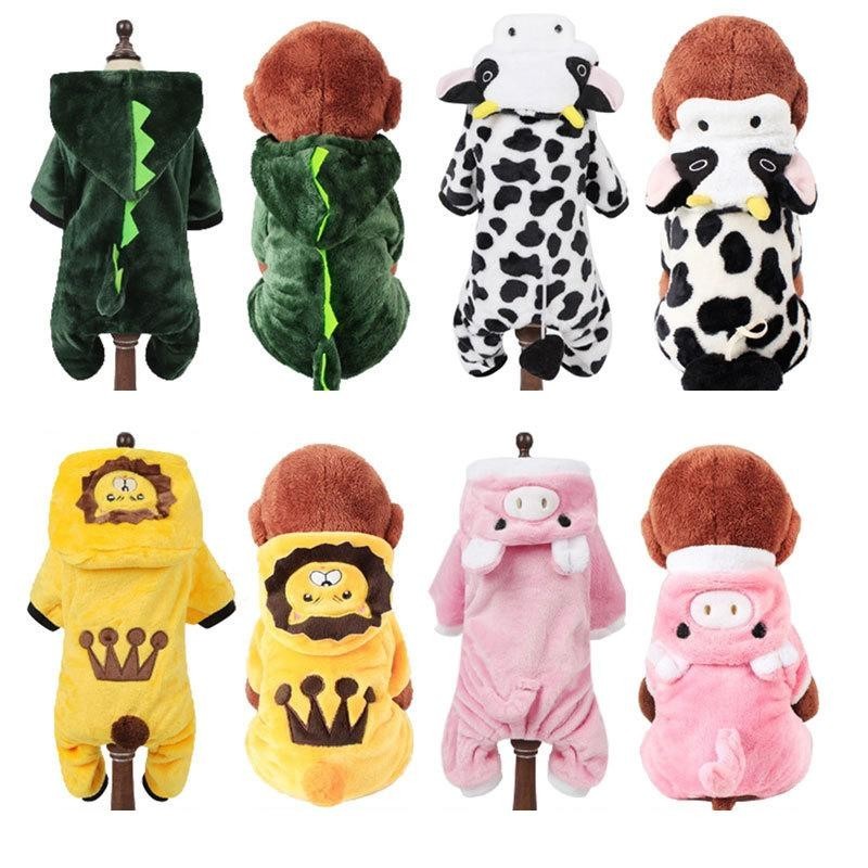 Cartoon Tier Hund Katze Kostüm für Kleine Hunde Winter Warm Haustier Overall Pyjama für Yorkies Pudel Overalls Welpen mascota