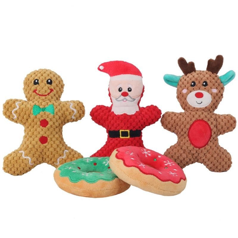 Haustier Hund Plüsch Geräusch Kauspielzeug Weihnachtsmann Elch Lebkuchenmann Donut Katze Hund Weihnachtsserie Cartoon Niedlic