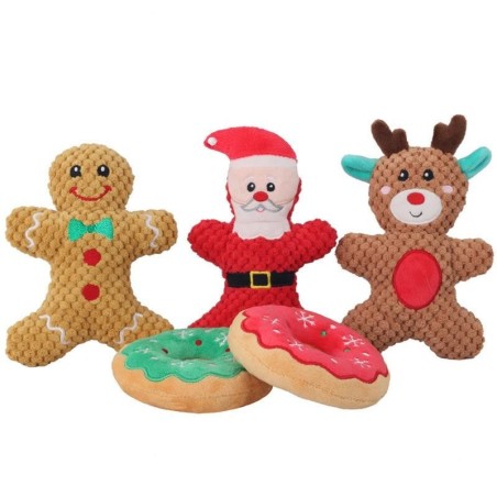 Haustier Hund Plüsch Geräusch Kauspielzeug Weihnachtsmann Elch Lebkuchenmann Donut Katze Hund Weihnachtsserie Cartoon Niedlic