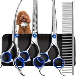 5 STÜCKE 1 Satz Rechtshänder-Haustierpflegeset Rundkopf-Fellschere aus Edelstahl für das Hundestyling Trimmen Haustierschere