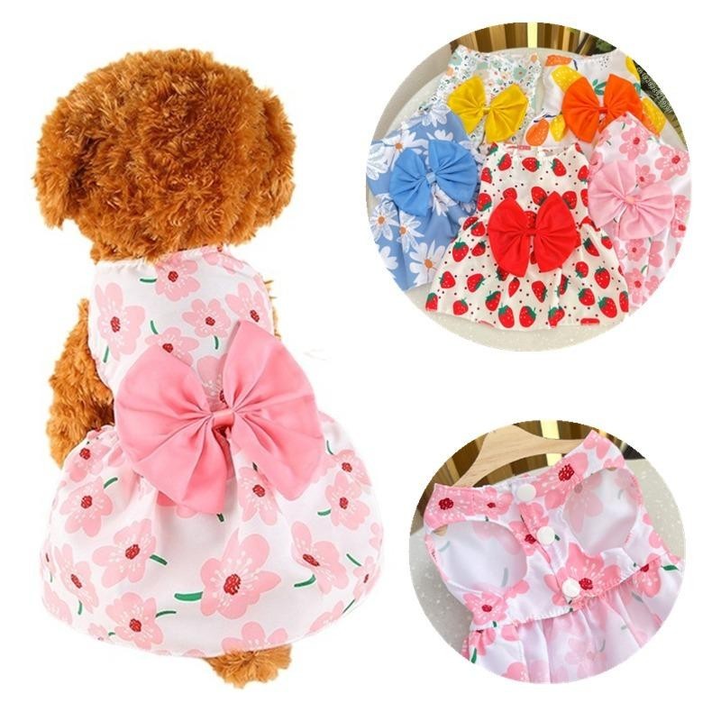 Frühlings- und Sommer-Hunde-Prinzessinnenkleid, Kätzchen-Haustierrock, süßes Hundekleid mit Schleife und Spitze für kleine un