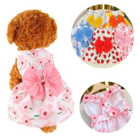 Frühlings- und Sommer-Hunde-Prinzessinnenkleid, Kätzchen-Haustierrock, süßes Hundekleid mit Schleife und Spitze für kleine un