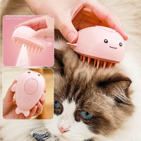 Niedliche Dampfhaarbürste für Hunde und Katzen, elektrischer Spray-Kamm für Haustiere, 3-in-1-Dampfmassagegerät, Tierpflege,