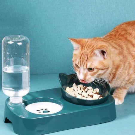Futternapf für Hunde, automatischer Futterautomat, Futternapf für Katzen, mit Wasserbrunnen, Schüssel zum Trinken, erhöhter S