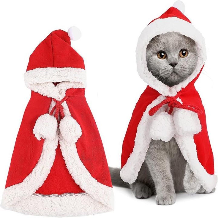 Katze Kostüm Santa Cosplay Lustige Verwandelt Katze/Hund Haustier Weihnachten Cape Dress Up Kleidung Roten Schal Mantel Requi