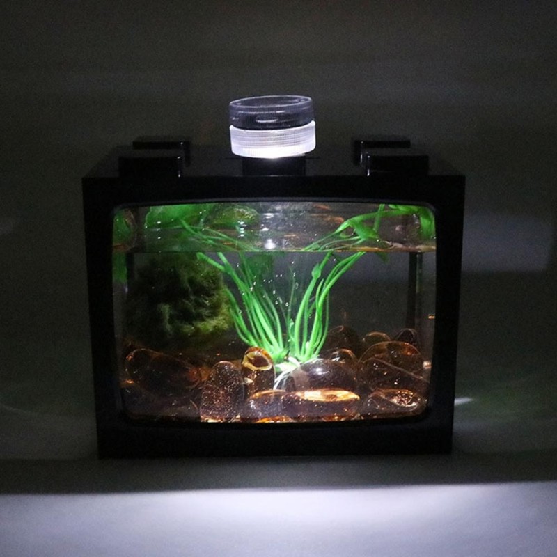 Transparentes Mini-Aquarium, kreatives stapelbares Design mit weißem LED-Licht für Fischschildkröten, ökologisches Acryl-Aqua