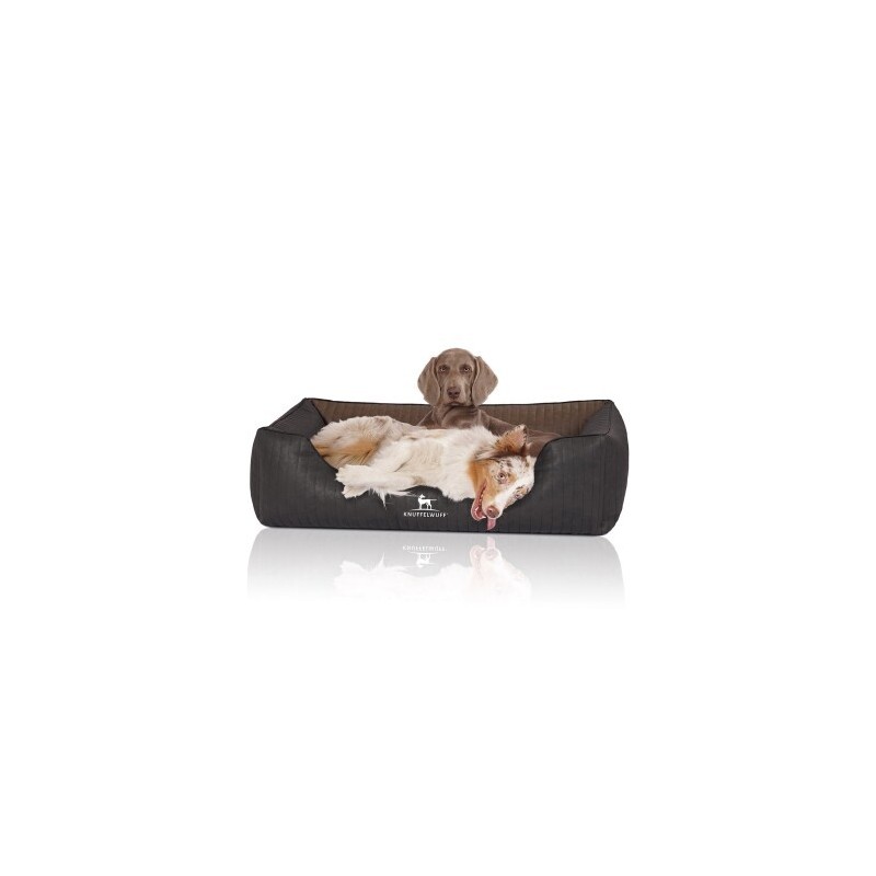 Knuffelwuff Orthopädisches Hundebett Rough Road aus laser-gestepptem marmoriertem Kunstleder schwarz/ braun XL