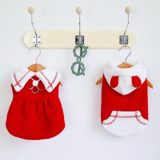 Herbst- und Winter-Kapuzenpullover mit Haustierwick, Weihnachtsschleifenkleid, Neujahrsoutfit, Katzenteddy, romantisches Haus