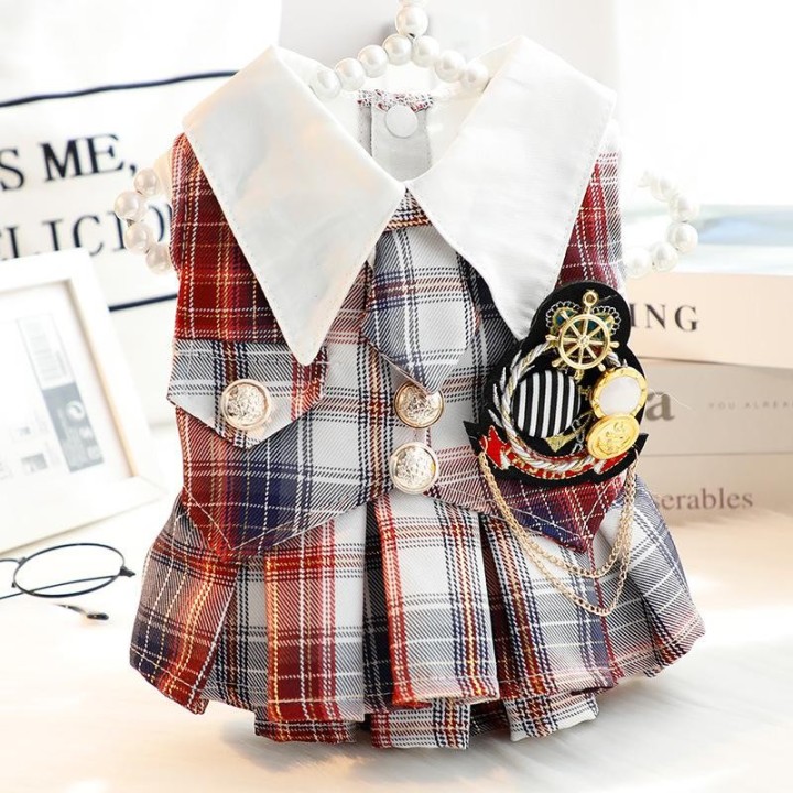 Hundekleidung Frühling und Herbst Kariertes Kleid Dünnes Katzenprinzessinnenkleid Kleiner Hund Teddy Haustiermantel Hundeklei