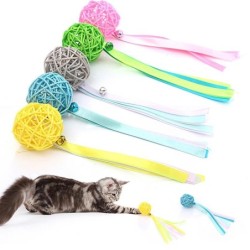 Katzenspielzeug, mehrfarbig, Rattanball, Streamer, Schwanzglocke, interaktives Spielzeug, Heimtierbedarf gelb