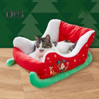 Weihnachts-Hundebett, rotes Weihnachtsschlitten-Haustierbett aus Plüsch, für drinnen und draußen, Hundesofabett, waschbar, we