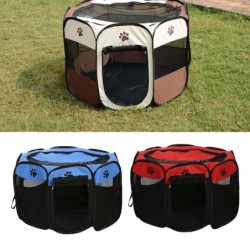 Tragbarer, faltbarer, wasserdichter Laufstall für Haustiere, Open-Air-Oxford-Air-Mesh-Laufstall und Laufstallzelt braun