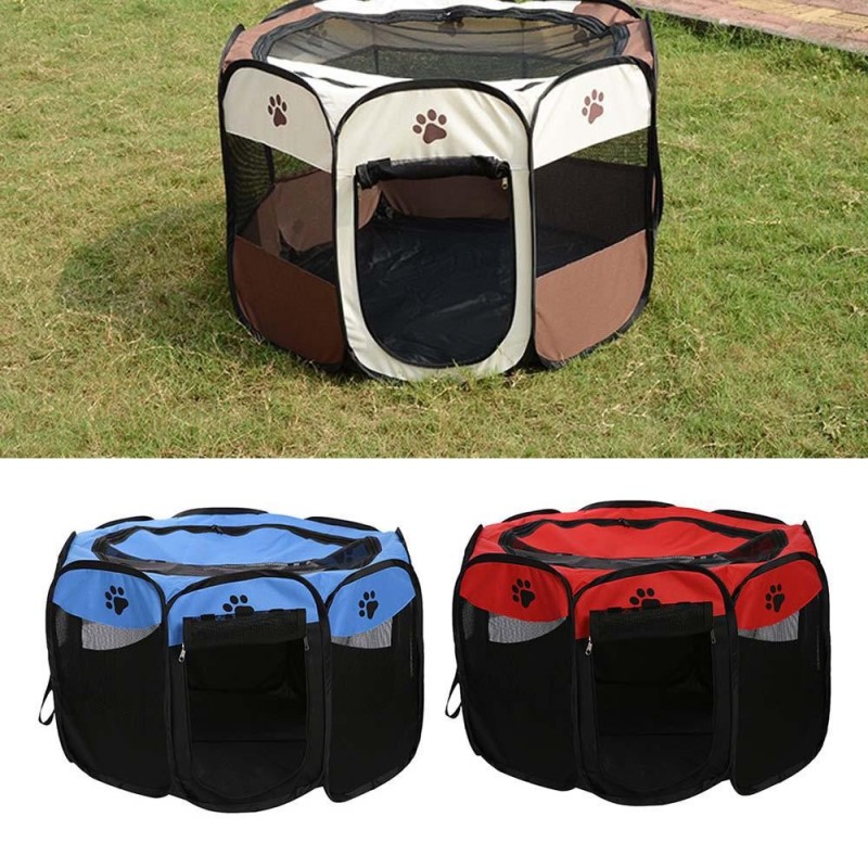 Tragbarer, faltbarer, wasserdichter Laufstall für Haustiere, Open-Air-Oxford-Air-Mesh-Laufstall und Laufstallzelt braun
