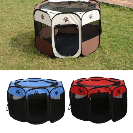 Tragbarer, faltbarer, wasserdichter Laufstall für Haustiere, Open-Air-Oxford-Air-Mesh-Laufstall und Laufstallzelt braun