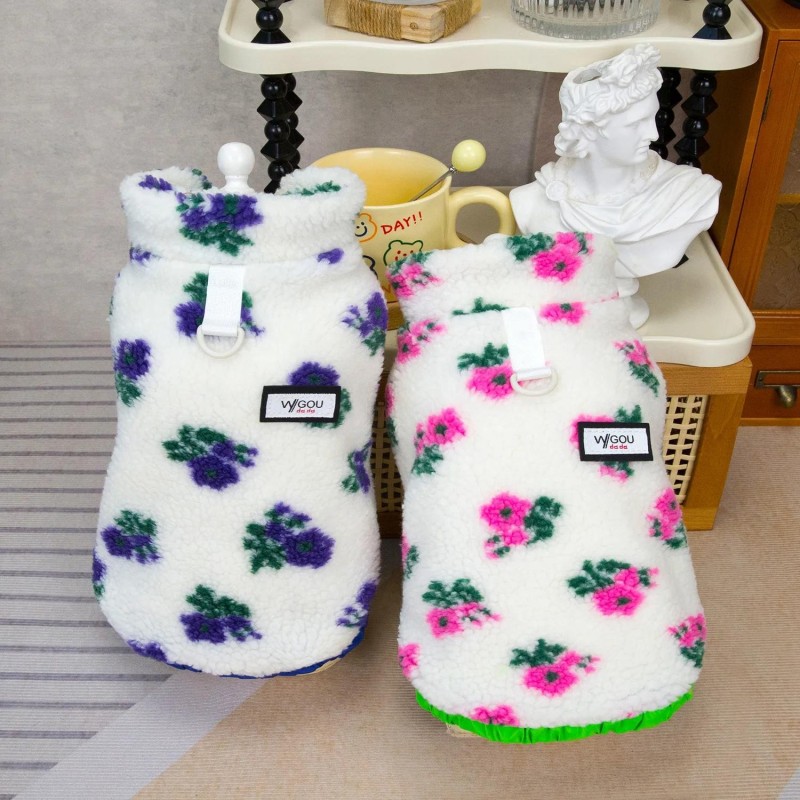 Haustier-Lammfleece-Blumenmantel Herbst/Winter Neue Haustier-Teddy-Katzenkleidung Countryside Tanktop Hundekleidung für klein