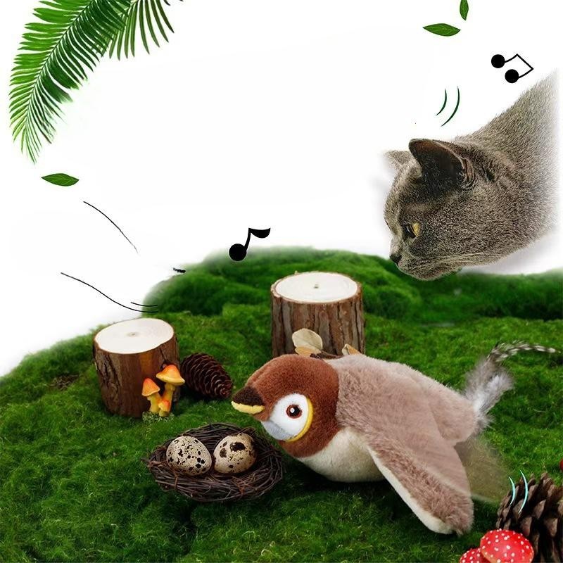 Neues Katzenspielzeug aus Plüsch, das flattert, simulierter elektrischer Spatz, schüttelt den Vogel, Katzen-Selbstvergnügungs