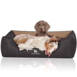 Knuffelwuff Orthopädisches Hundebett Outback aus laser-gestepptem Kunstleder creme/ schwarz XXL