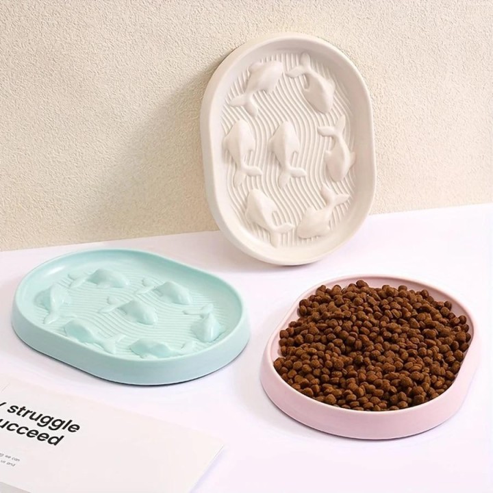 Fischförmiger Katzen-Slow-Food-Napf aus Kunststoff für langsame Futterspender für Haustiere, Katzen und Hunde weiß