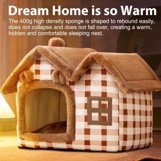 Katzenhausbett, ultraweiches Plüschmaterial, Katzenbetten für Hauskatzen, Katzenhaus, entlastet Muskeln und Gelenke S