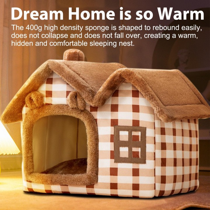 Katzenhausbett, ultraweiches Plüschmaterial, Katzenbetten für Hauskatzen, Katzenhaus, entlastet Muskeln und Gelenke S