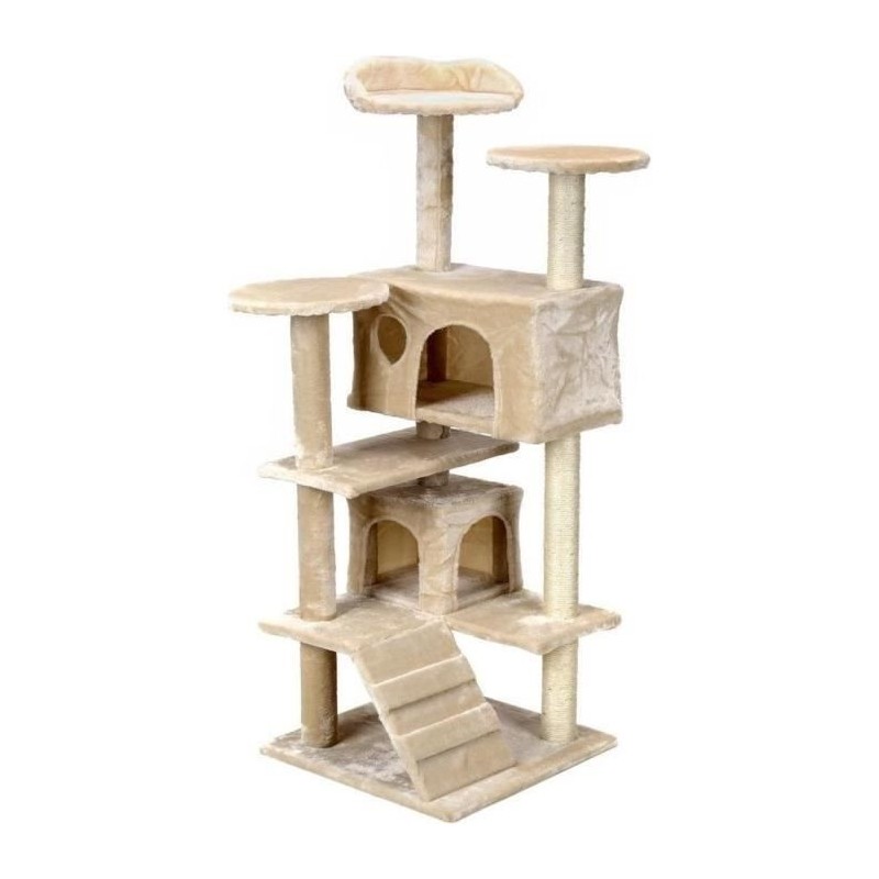 Griffoir arbre à chat XXL 131 x 58 x 50 cm beige