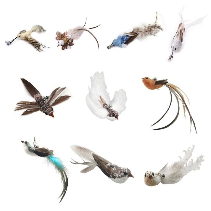 Simulation Vogel Katzenspielzeug Federvogel mit Glocke Interaktives Katzenspielzeug Tease Cat Ersatz Federkopf