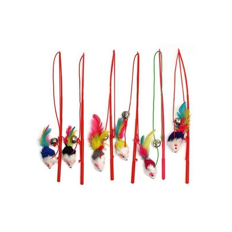 Pet Cat Bell The Dangle Faux Mouse Feather Rod Roped Funny Fun Playing Toys 1Pc