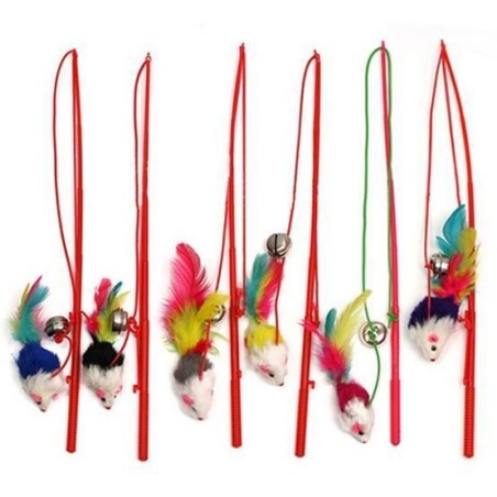 Pet Cat Bell The Dangle Faux Mouse Feather Rod Roped Funny Fun Playing Toys 1Pc