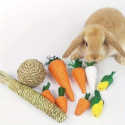 Kauspielzeug für Hamster und Kaninchen, zum Beißen und Knirschen der Zähne, Spielzeug aus Mais, Karotten, gewebte Bälle zur Z