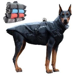 Wasserdichte große Hundekleidung, Winter-Hundemantel mit Geschirr, pelziger Kragen, warme Haustierkleidung, große Hundejacke,