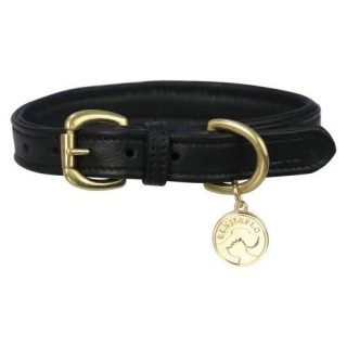 Benji & Flo Deluxe Ledergepolstertes Hundehalsband S- Length: schwarz/messing