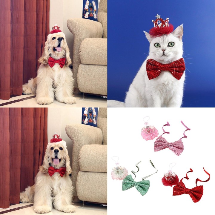 Katzen Hochzeit Kragen Blingbling Bowknot Krone Anzug Kragen Fliege Kragen Prinzessin Mädchen Hund Kragen Pailletten rosa