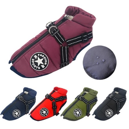 Große Hundejacke mit Geschirr, weiche, warme Hundekleidung für den Winter, Labrador, Französische Bulldogge, wasserdichter Ma