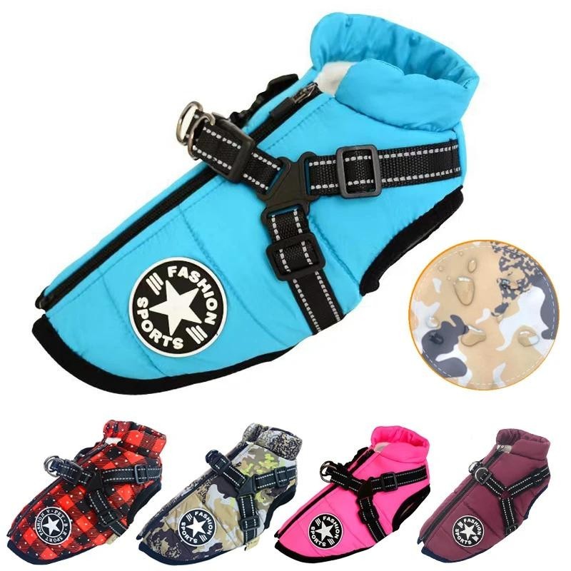 Große Haustier-Hundejacke mit Geschirr, warme Winter-Hundekleidung für Labrador, wasserdichter großer Hundemantel, Chihuahua,