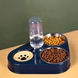 3-in-1-Futternapf für Hunde und Katzen mit Flasche, automatischer Trinkbrunnen, tragbar, langlebig, Edelstahl, 3 Näpfe, Heimt
