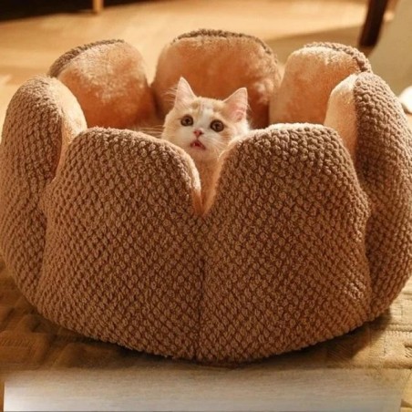 Katzenbett Blütenblattförmiges Winter-warmes Hundebett Zwinger Kätzchenhaus Weicher Plüsch Runder Korb Flauschiges Welpenkiss