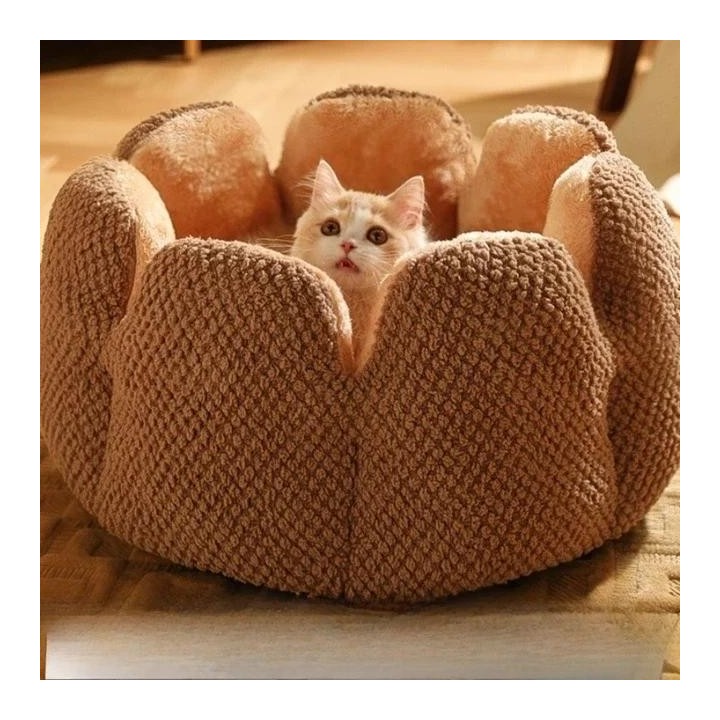 Katzenbett Blütenblattförmiges Winter-warmes Hundebett Zwinger Kätzchenhaus Weicher Plüsch Runder Korb Flauschiges Welpenkiss