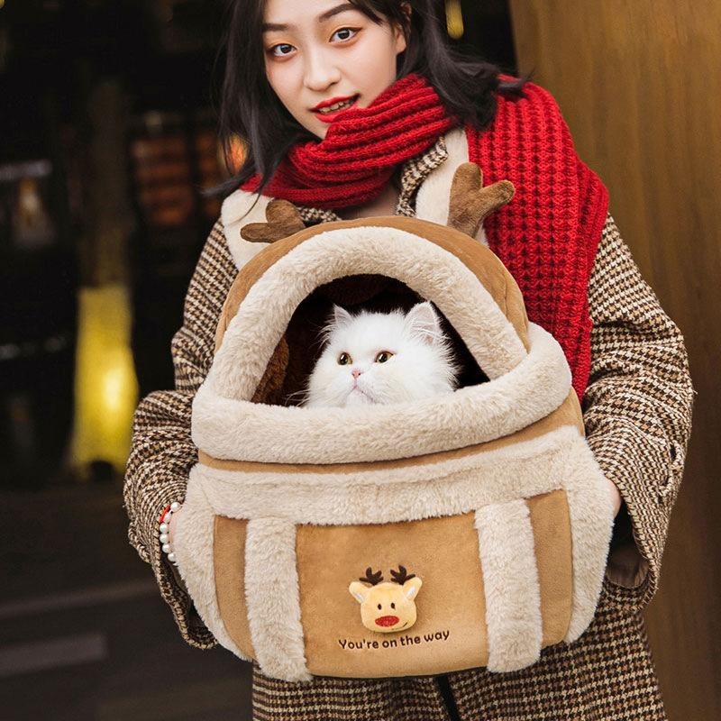 Haustier-Tragetasche für Katzen und Hunde, Plüsch-Rucksack, für Reisen im Freien, Wandern, Winter, warmes Nest, Kätzchen, Wel
